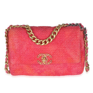 Chanel Coral Pink Tweed Quilted Medium Chanel 19 Flap Bag